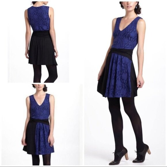 Anthropologie Leifnotes Navy Floral Lace Black Blue Sleeveless Mini Dress Small - Picture 1 of 9